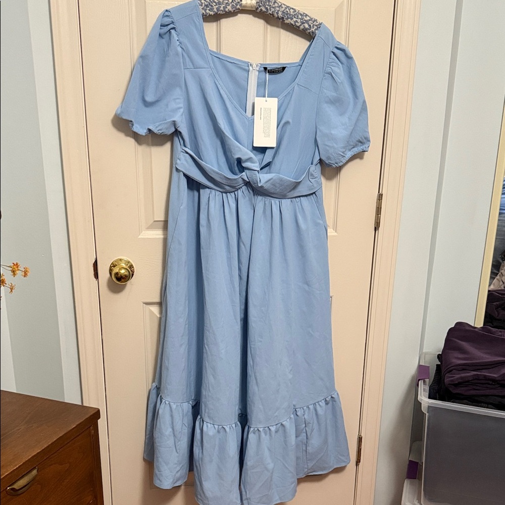 BloomChic Light Blue Dress with Puff Sleeves